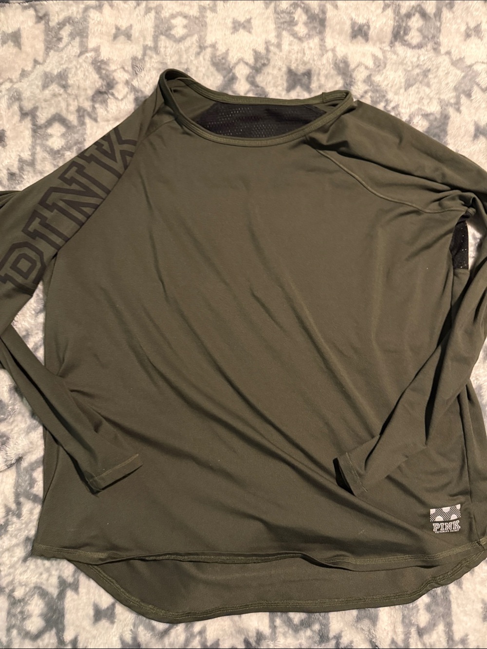 PINK Olive Green Long Sleeve Athletic Tee